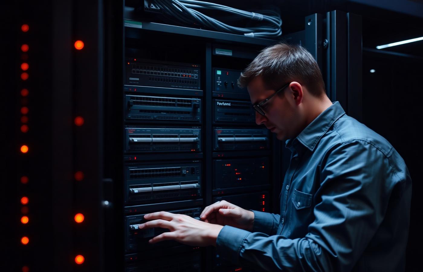Técnico do Grupo GARI a configurar infraestrutura de rede